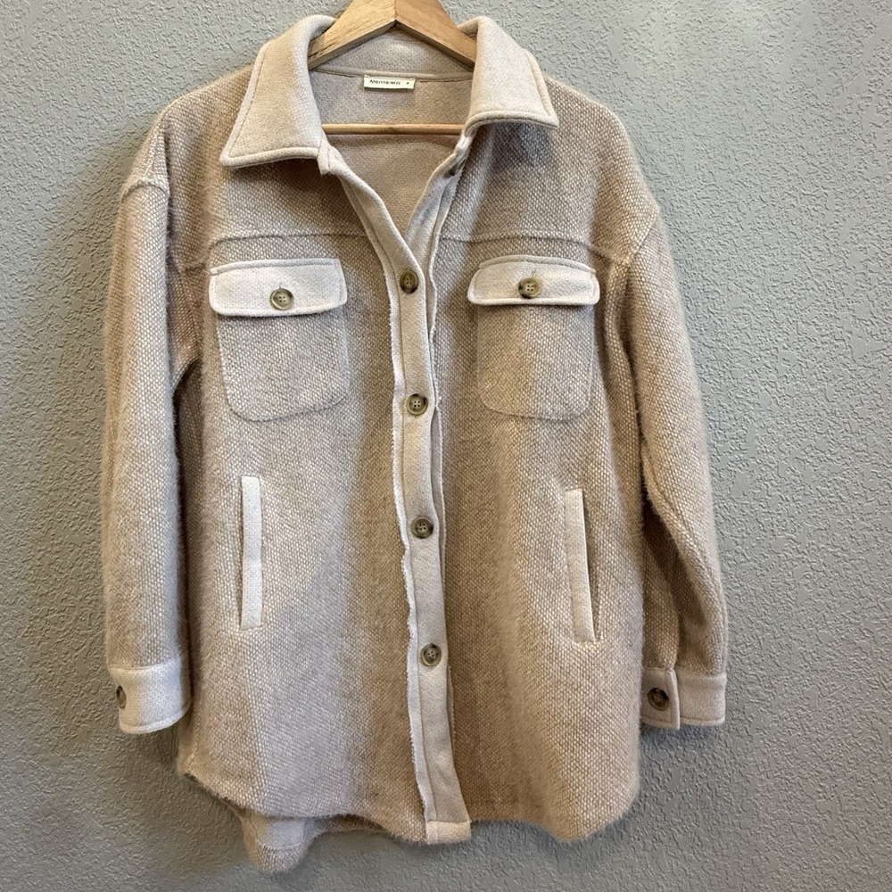 AndTheWhy Oversized Shacket Super Soft Chenille Beige Cream Womens M